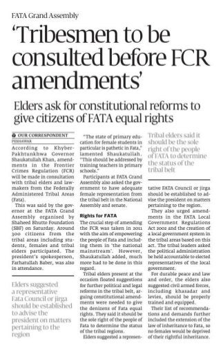 Tribesmen to be consulted before reforms (Express Tribune, 23 June 2013)