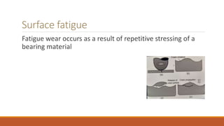 Surface fatigue
Fatigue wear occurs as a result of repetitive stressing of a
bearing material
 