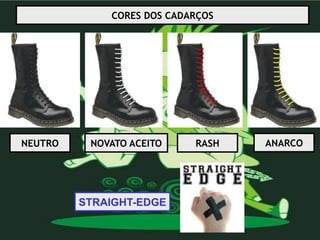 CORES DOS CADARÇOS




NEUTRO    NOVATO ACEITO    RASH   ANARCO




         STRAIGHT-EDGE
 