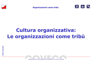 Organizzazioni come tribù




                     Cultura organizzativa:
                  Le organizzazioni come tribù
Tribù aziendali




                         Consulenza e Formazione all’impresa e ai suoi uomini
 