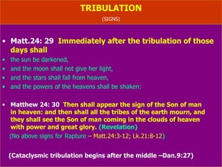 TRIBULATION (Battle of Armageddon) Geographical features of Megiddo From Haifa on the north to the south 20 miles and 14 miles wide   (Plains of Megiddo) Napolean  stood on the hill of Megiddo said; “ All the armies of the world could maneuver for battle here” General Allenby defeated Turks here in 1918 and earned the  title  “The Earl of Megiddo” It is the prophesied  “valley of the final battle”   ( Ez.Ch. 38; 39; Rev. 16: 16; Rev.20: 9 ) 