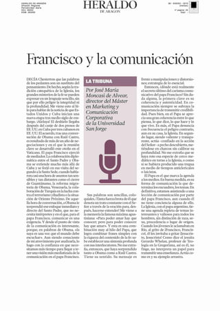"El papa Francisco y la comunicación" (Heraldo de Aragón, 6 de enero de 2015)