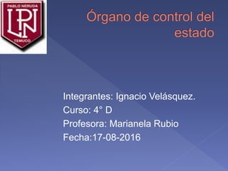 Integrantes: Ignacio Velásquez.
Curso: 4° D
Profesora: Marianela Rubio
Fecha:17-08-2016
 