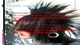 Atuendo característico
 Al ser una tribu derivada de los emos, visten prácticamente

igual. Su principal diferencia es que llevan ropa más
colorida, con pantalones chillones y complementos de
colores vivos.
Los podémonos heredan gran parte de sus ideas de
losemos, diferenciándose de estos en que ven la vida desde
un punto de vista más positivo. En el articulo sobre los emos
se trata el tema con más profundidad.

11/18/2013

11

 