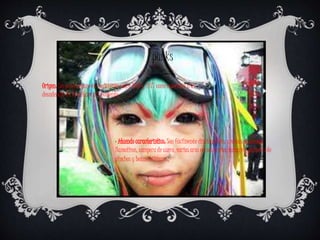 Origen: Los punks nacen en Inglaterra entre 1976 y 1977 como oposición a la
decadencia de la cultura del momento
· Atuendo caracteristico: Son fácilmente distinguibles, crestas de colores
llamativos, campera de cuero, varios aros en sus orejas, tatuajes, pulseras de
pinchos y botas militares.
punks
 