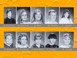 D. Percival    S. Percival     K. Rice      M. Shaftic   C . Shutts




T. Stowell    K. Voorhees    J. Warehime   T. Youker     M . Young
 