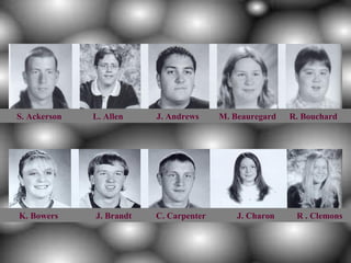 S. Ackerson   L. Allen    J. Andrews     M. Beauregard   R. Bouchard




K. Bowers     J. Brandt   C. Carpenter       J. Charon    R . Clemons
 