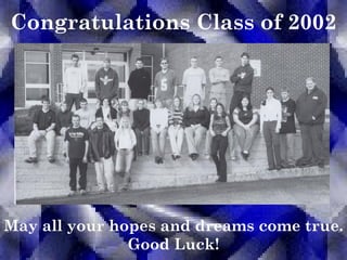 Congratulations Class of 2002




May all your hopes and dreams come true.
               Good Luck!
 
