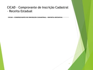 CICAD – Comprovante de Inscrição Cadastral
– Receita Estadual
CICAD – COMPROVANTE DE INSCRIÇÃO CADASTRAL – RECEITA ESTADUAL
35
 