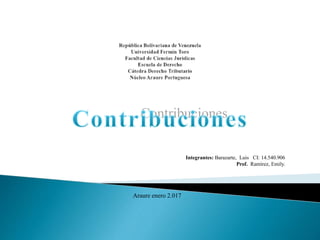 Contribuciones
Integrantes: Barazarte, Luis CI: 14.540.906
Prof. Ramírez, Emily.
Araure enero 2.017
 