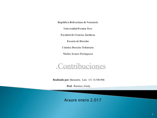 Contribuciones
Realizado por: Barazarte, Luis CI: 14.540.906
Prof. Ramírez, Emily.
Araure enero 2.017
1
 
