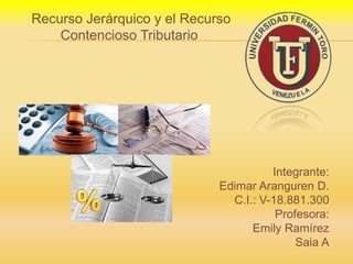 .
Recurso Jerárquico y el Recurso
Contencioso Tributario
Integrante:
Edimar Aranguren D.
C.I.: V-18.881.300
Profesora:
Emily Ramírez
Saia A
 