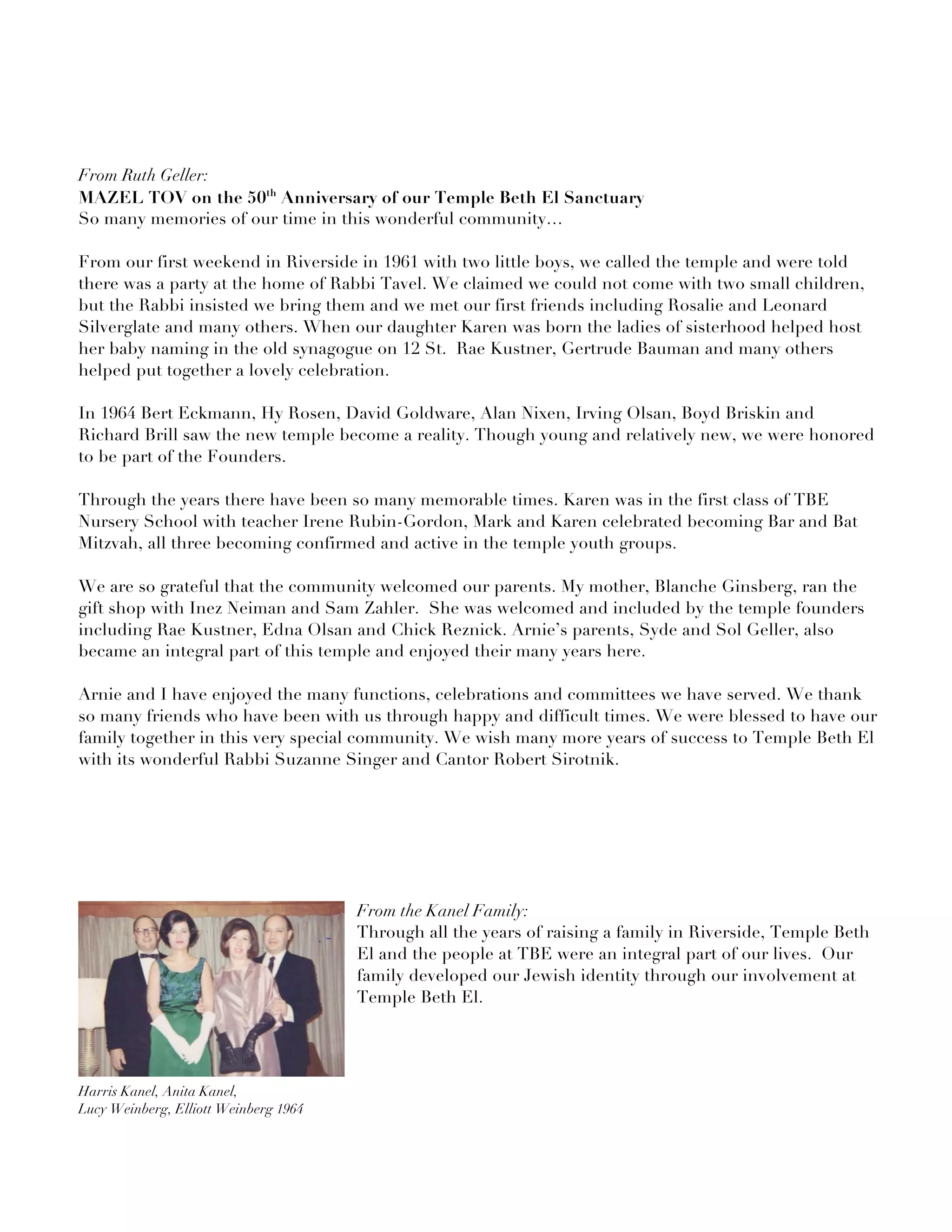 Temple Beth El Riverside 50th Anniversary Gala Tribute Book | PDF