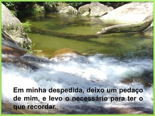 Em minha despedida, deixo um pedaço de mim, e levo o necessário para ter o que recordar..