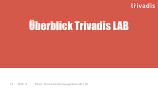 Überblick Trivadis LAB
28.05.19 TriCast - Oracle Centrally Managed Users 18c / 19c52
 