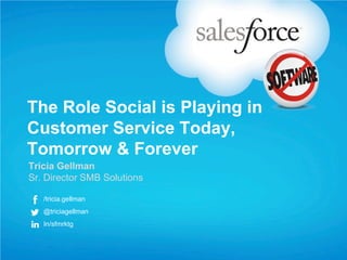 The Role Social is Playing in
Customer Service Today,
Tomorrow & Forever
Tricia Gellman
Sr. Director SMB Solutions

   /tricia.gellman
   @triciagellman
   In/sfmrktg
 
