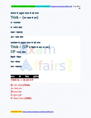 (For More Tricks,Notes and Updates Like us on Facebook : facebook.com/Exam.Affairs.EA) Page 36 of
45
FACEBOOK LINK : https://www.facebook.com/Exam.Affairs.EA
TRICK -> RAD UP
R- रयिा पारयमा(1966)
A- ऐश्वमम याम
D-डामना हेडेन
U-मुतिा भुखी
P -र्प्रमॊका चोऩङा (2000)
 