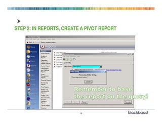 STEP 2: IN REPORTS, CREATE A PIVOT REPORT




                          19
 