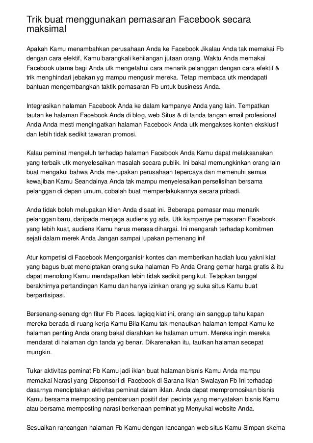 Trik Buat Menggunakan Pemasaran Facebook Secara Maksimal