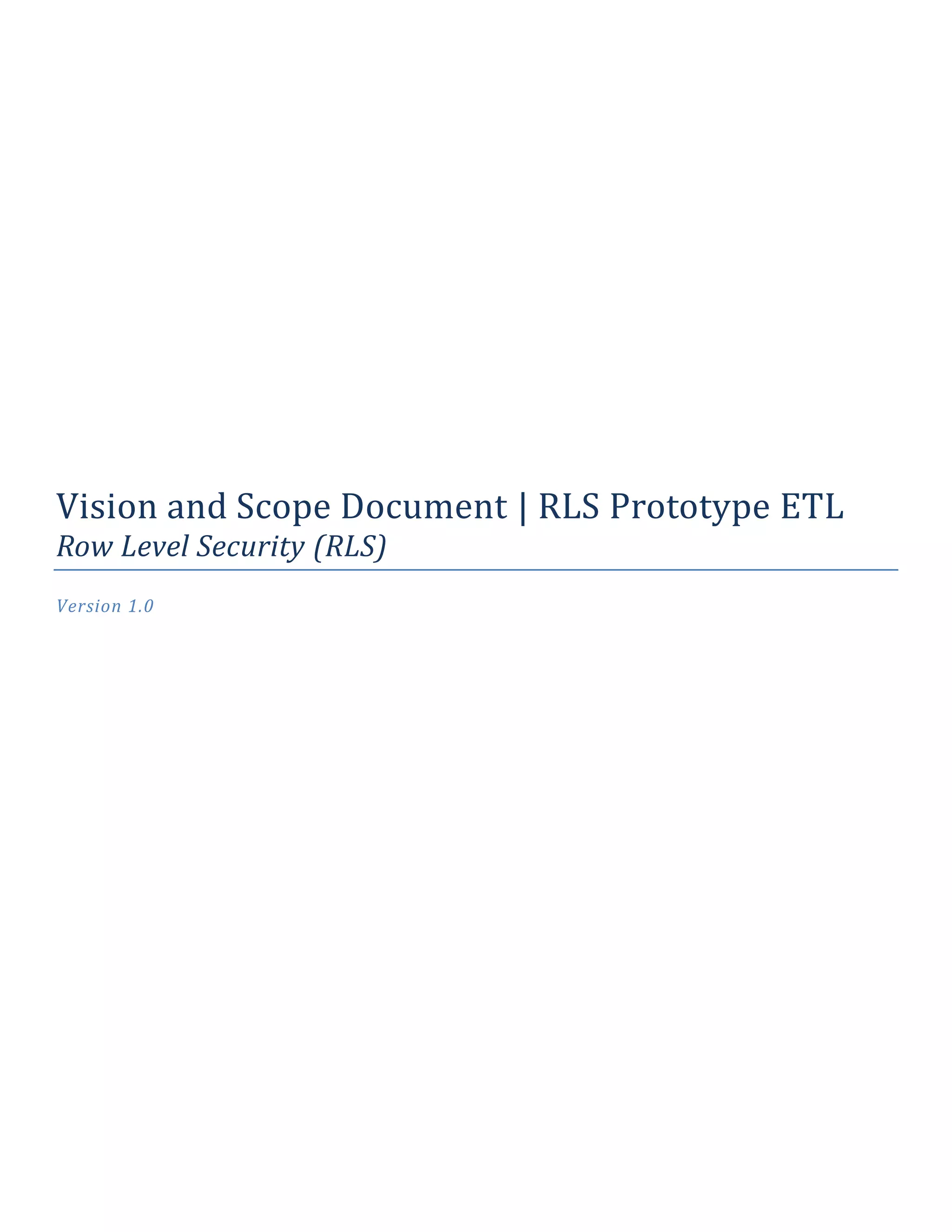 RLS Prototype ETL | Vision and Scope Document | PDF