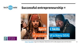 + Skills
of a Navy SEAL
Spirit
of a pirate
Successful entrepreneurship =
Pirate / Navy SEAL images from Wikipedia / Materi...