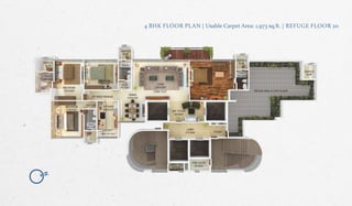 4 BHK FLOOR PLAN | Usable Carpet Area: 1,973 sq.ft. | REFUGE FLOOR 20
N
 