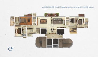 4.5 BHK FLOOR PLAN | Usable Carpet Area: 2,521 sq.ft. | FLOOR 21 to 26
NN
 