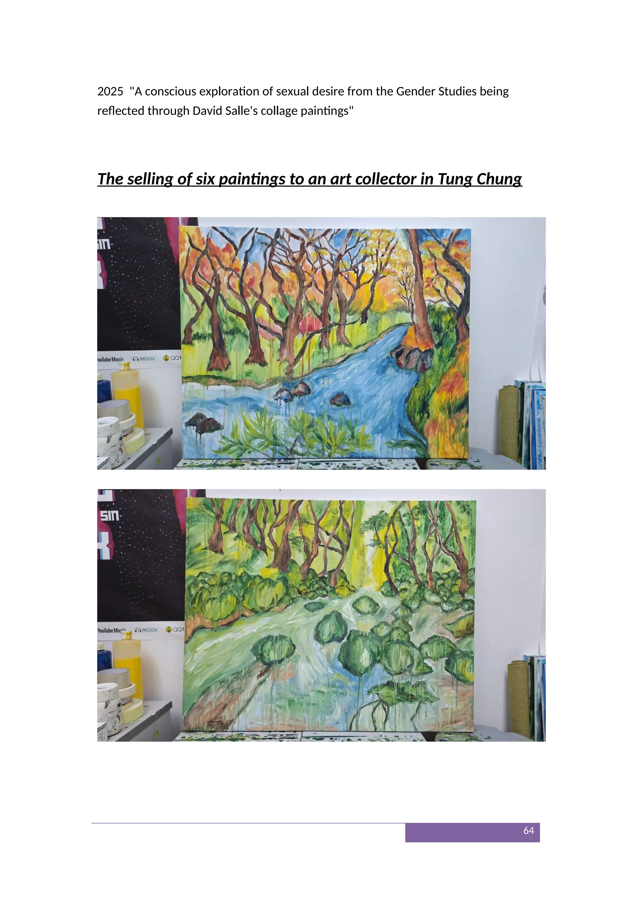 2025 "A conscious exploration of sexual desire from the Gender Studies being
reflected through David Salle's collage paintings"
The selling of six paintings to an art collector in Tung Chung
64
 