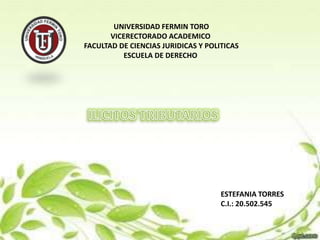 UNIVERSIDAD FERMIN TORO
VICERECTORADO ACADEMICO
FACULTAD DE CIENCIAS JURIDICAS Y POLITICAS
ESCUELA DE DERECHO
ESTEFANIA TORRES
C.I.: 20.502.545
 