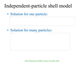 IAEA Workshop on NSDD, Trieste, November 2003
Independent-particle shell model
• Solution for one particle:
• Solution for many particles:
 
