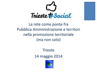 La rete come ponte fra
Pubblica Amministrazione e territori
nella promozione territoriale
(ma non solo)
Trieste
14 maggio 2014
 