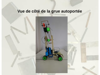 Vue de côté de la grue autoportée
 