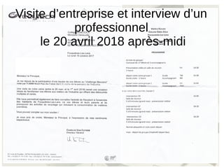 Visite d’entreprise et interview d’un
professionnel
le 20 avril 2018 après-midi
 