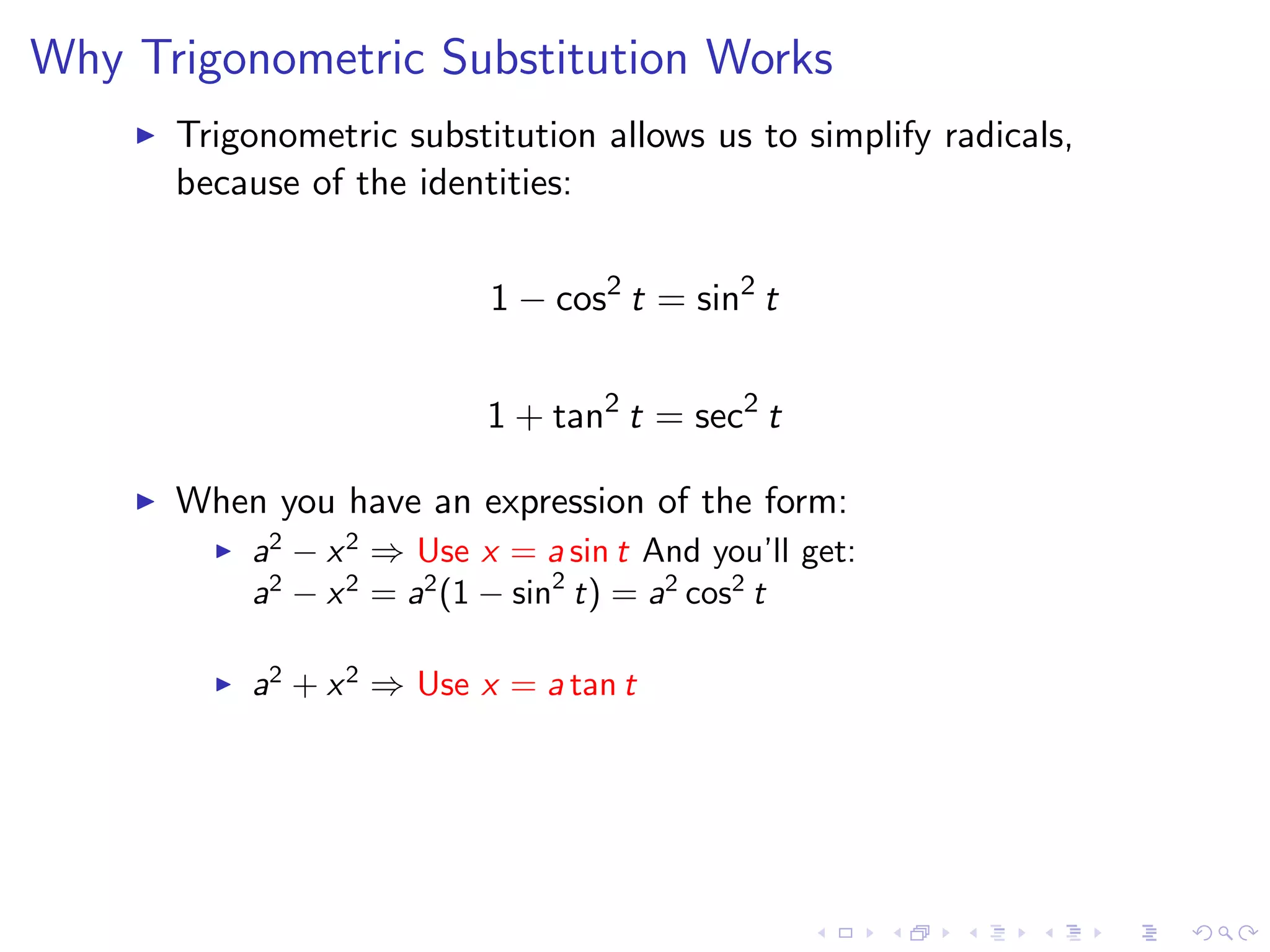 Integrals by Trigonometric Substitution | PDF