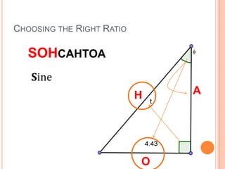 Choosing the Right RatioSOHCAHTOA𝐒ine=𝟒.𝟒𝟑𝒕 AHO