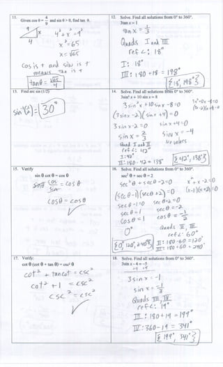 Trig5 Review Sheet Answers