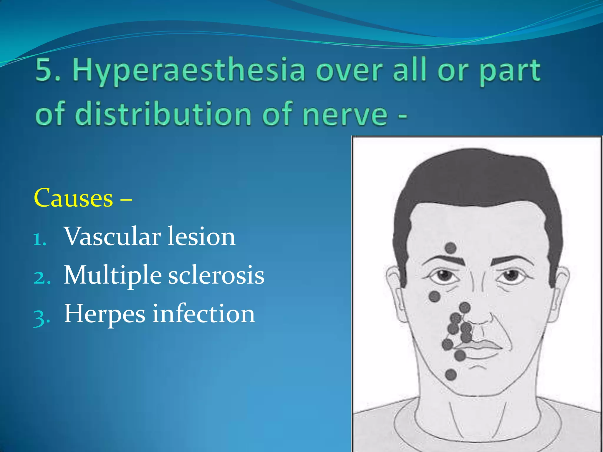 Causes –
1. Vascular lesion
2. Multiple sclerosis
3. Herpes infection
 