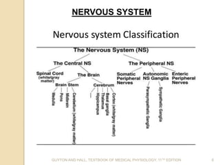 GUYTON AND HALL, TEXTBOOK OF MEDICAL PHYSIOLOGY, 11TH EDITION 6
NERVOUS SYSTEM
 