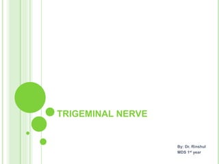 TRIGEMINAL NERVE
By: Dr. Rinshul
MDS 1st year
 
