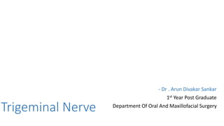 Trigeminal Nerve
- Dr . Arun Divakar Sankar
1st Year Post Graduate
Department Of Oral And Maxillofacial Surgery
 