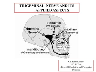 TRIGEMINAL NERVE AND ITS
APPLIEDASPECTS
•Dr. Faizan Ansari
•PG 1st Year
•Dept. Of Paediatric and Preventive
Dentistry
 