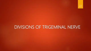 DIVISIONS OF TRIGEMINAL NERVE
22
 