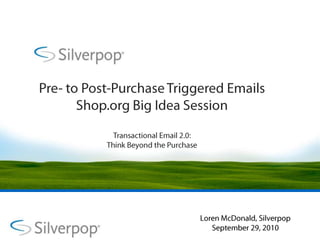 Pre- to Post-Purchase Triggered Emails Shop.org Big Idea SessionTransactional Email 2.0: Think Beyond the Purchase Loren McDonald, Silverpop September 29, 2010 
