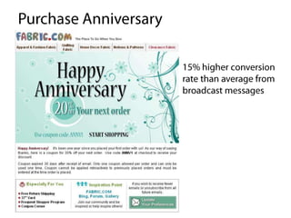 Reminders…almost out of stockOpen, CT and Conversion Rates that are MORE THAN DOUBLE broadcast email ratesAverage Order Value is 53% HIGHER