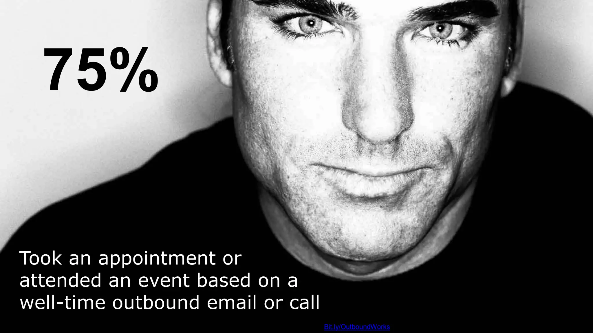 Slide 31
75%
Took an appointment or
attended an event based on a
well-time outbound email or call
Bit.ly/OutboundWorks
 