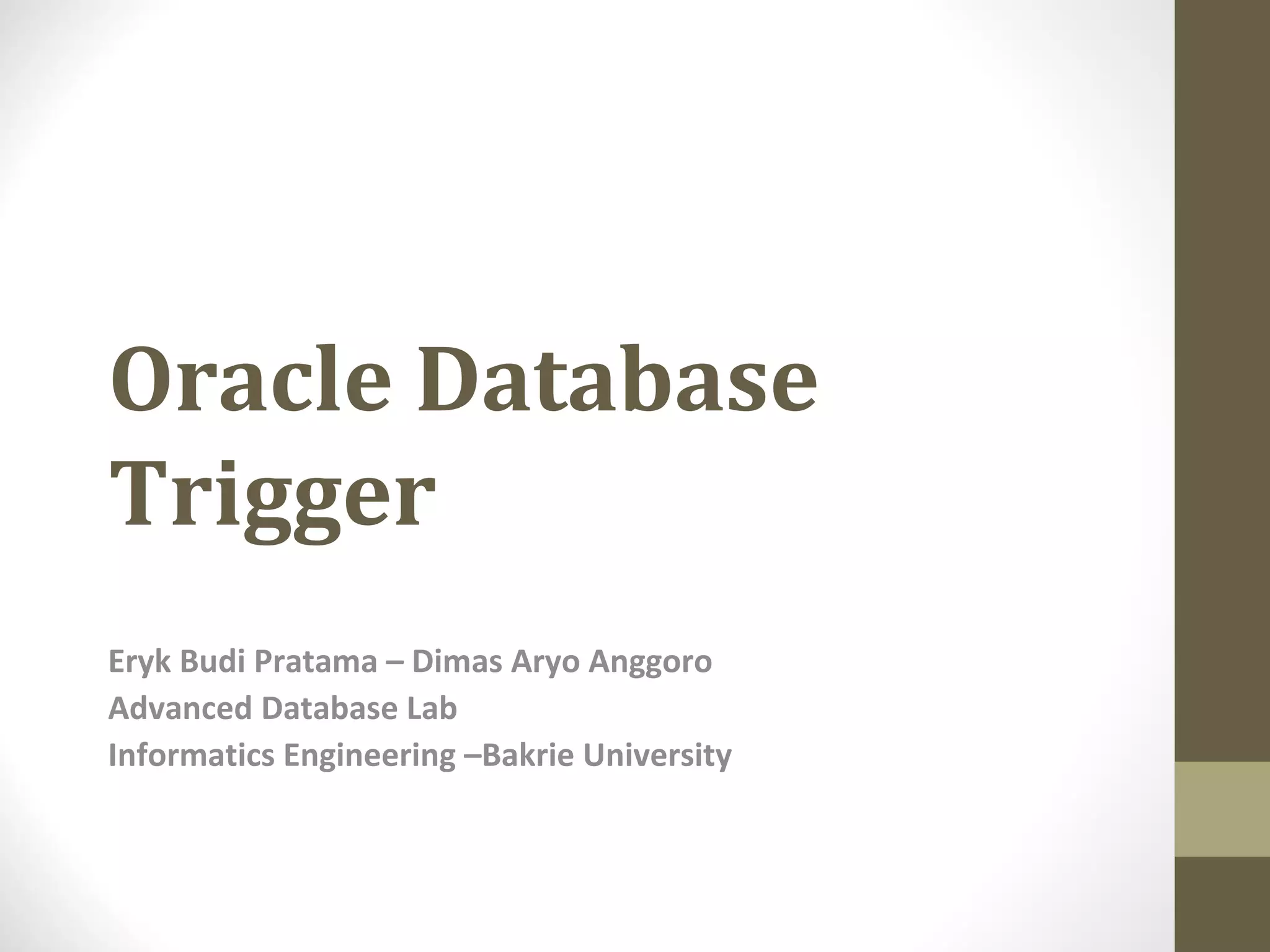 Oracle Database Trigger | PPT