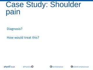 Case Study: Shoulder
pain
@Physiocouk #manchesterphysio facebook.com/physiocouk
 