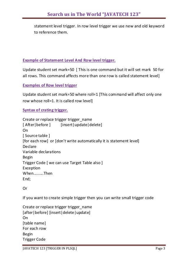 How to write statement level trigger