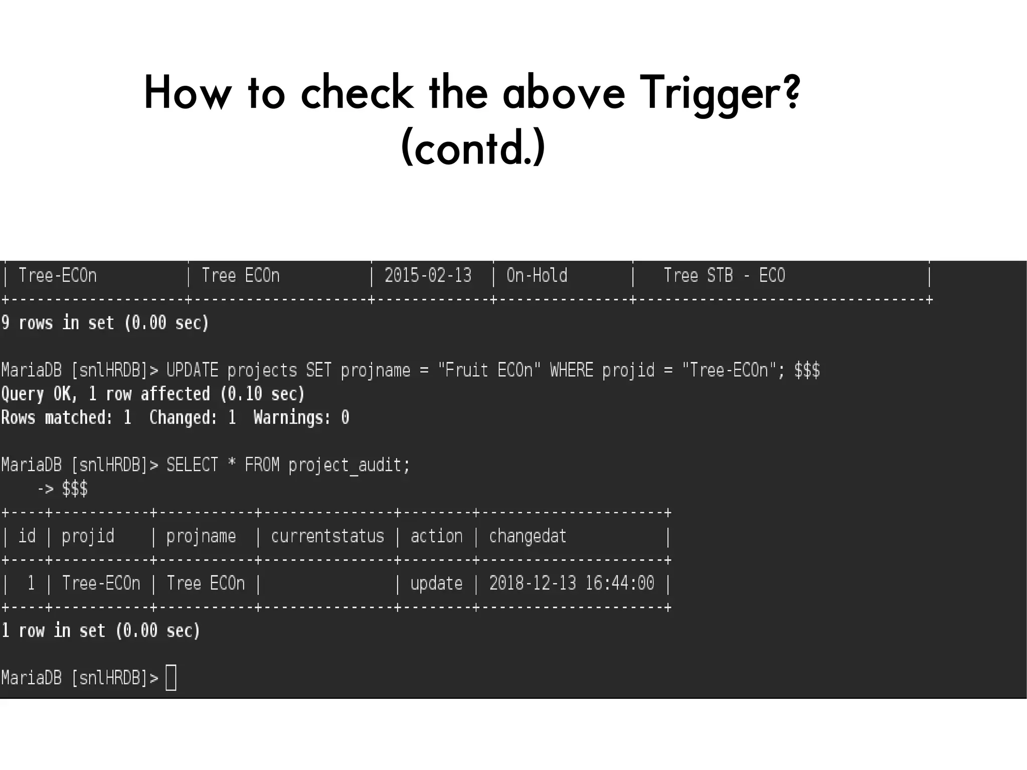 l
How to check the above Trigger?
(contd.)
 