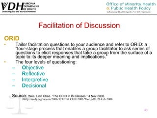 Orid Discussion Questions Examples Training of the Trainer: Health Equity 101 | PPT